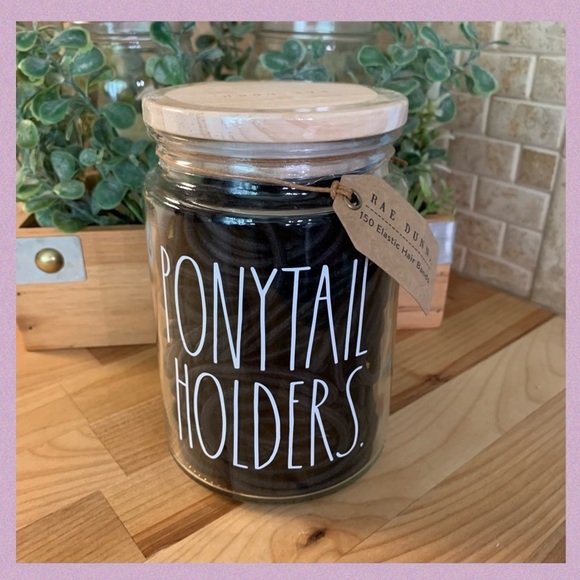 Rae Dunn Accessories - RAE DUNN “PONYTAIL HOLDER” LL GLASS JAR W/BANDS